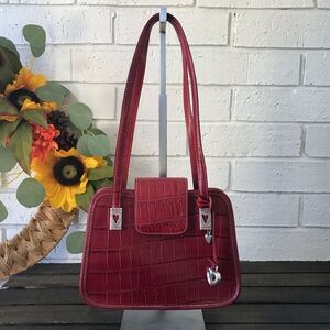 Brighton Red Crocodile-Embossed Shoulder Bag